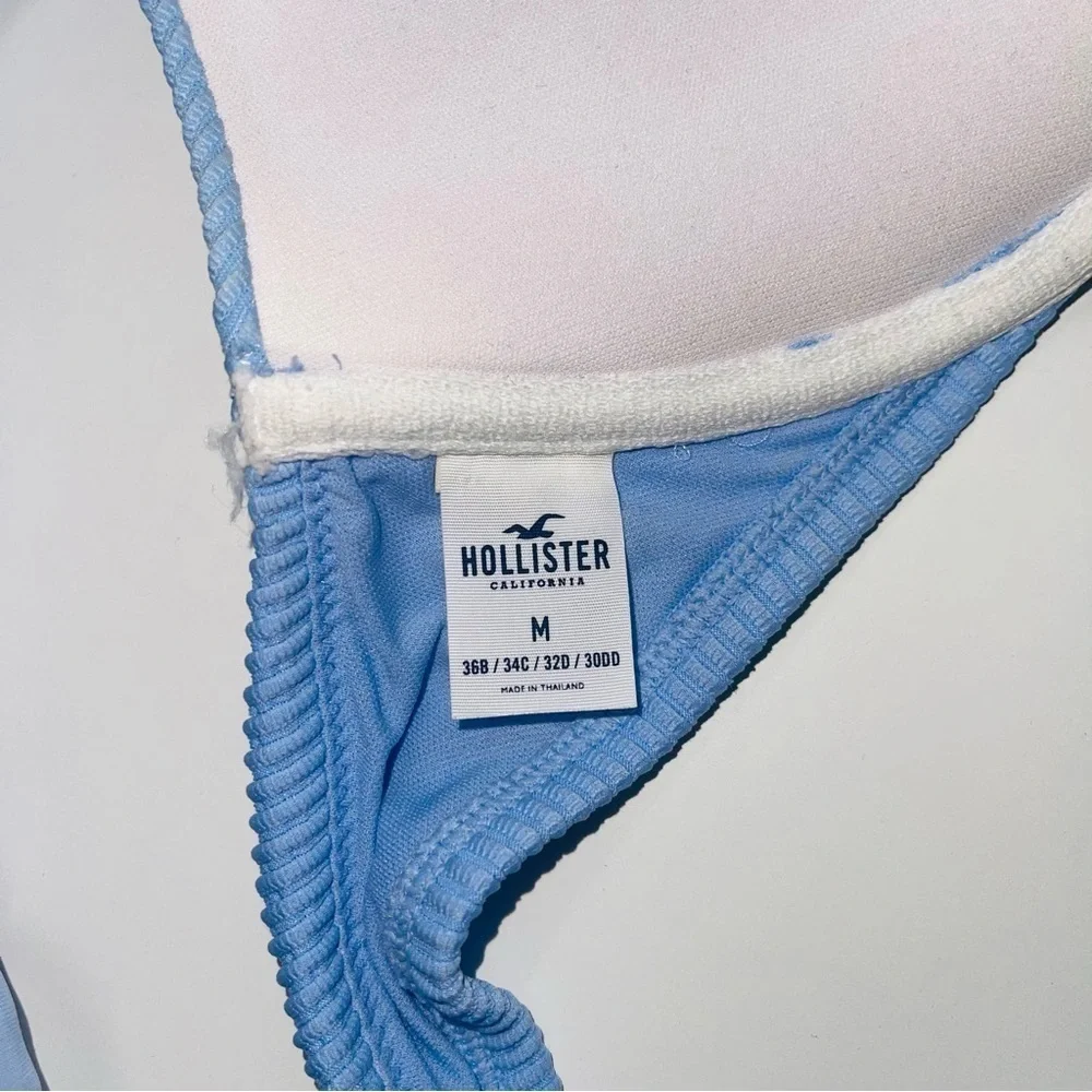 Hollister Baby Blue Ruffle Rib Push-up Bikini Top Medium Women’s